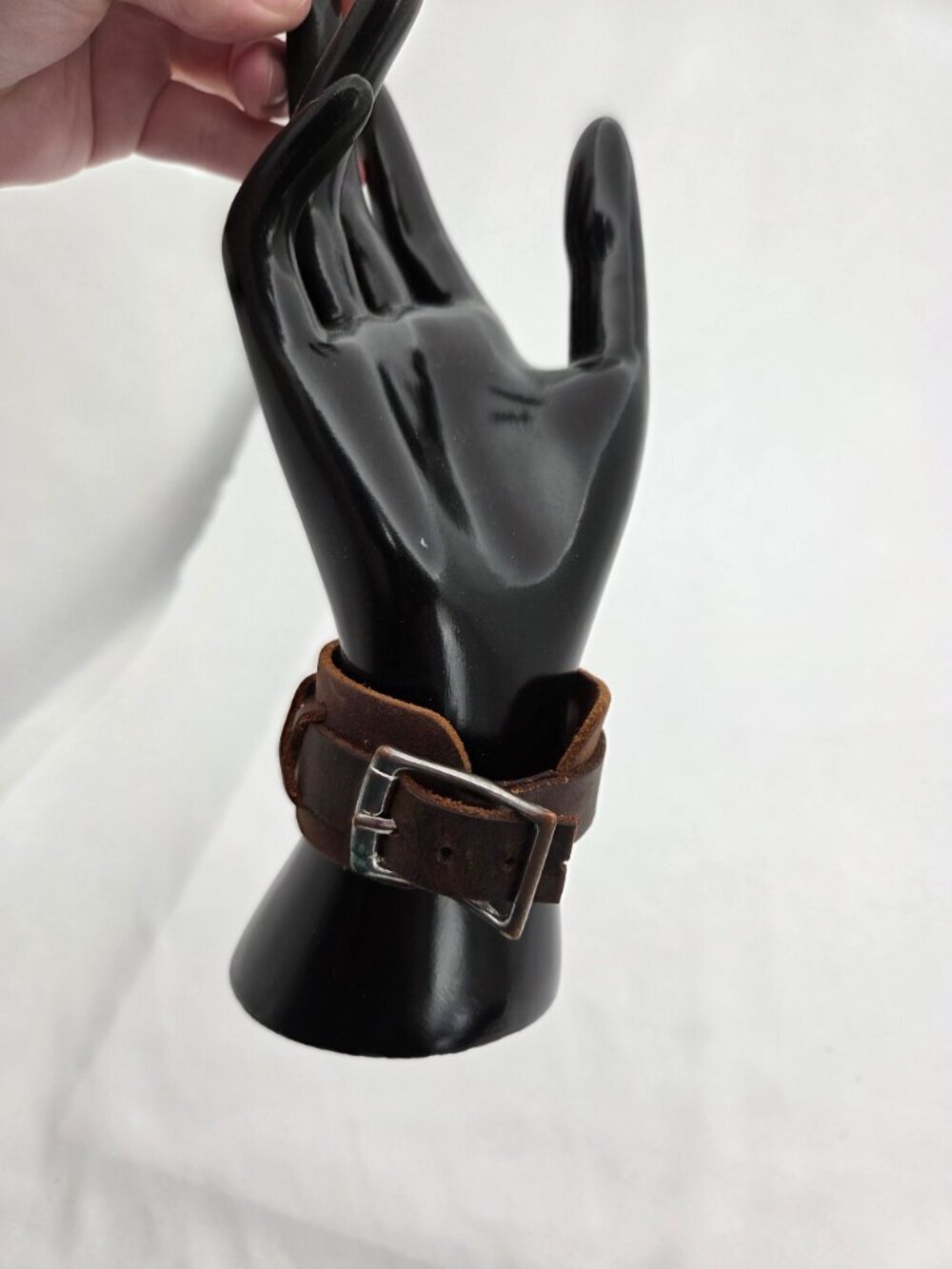 Vintage Biker Chic Leather & Suede Cuff Bracelet Duo - Studded & Buckled - Picture 6 of 7
